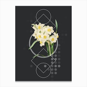 Vintage Bunch Flowered Daffodil Botanical with Geometric Line Motif and Dot Pattern Canvas Print