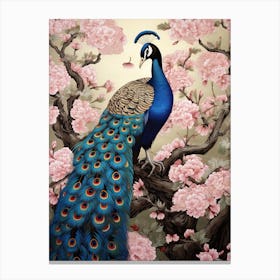 Peacock Animal Drawing In The Style Of Ukiyo E 6 Canvas Print