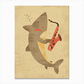 Muted Pastel Shark Playing Saxophone 2 Canvas Print