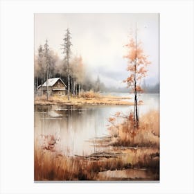 Lake In The Woods In Autumn, Painting 33 Canvas Print