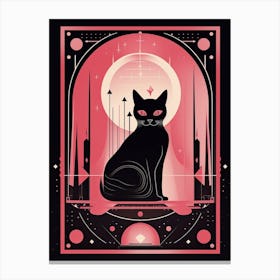 The World Tarot Card, Black Cat In Pink 0 Canvas Print