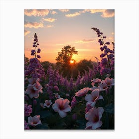 Sunset Over Flowers Canvas Print