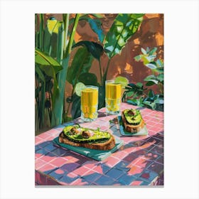Pink Breakfast Food Avocado Toast And Smoothie 4 Canvas Print