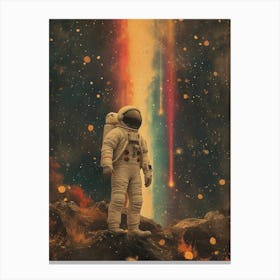 Space Odyssey: Retro Poster featuring Asteroids, Rockets, and Astronauts: Space Astronaut Canvas Print