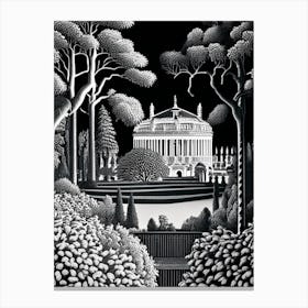 Schönbrunn Palace Gardens, Austria Linocut Black And White Vintage Canvas Print