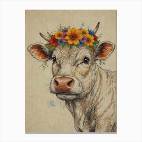 Cow With Flower Crown 1 Canvas Print