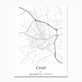 Ceuti,Spain Minimalist Map Canvas Print