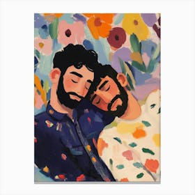 Gay Couple Cuddles Gouache Painting Canvas Print