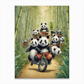 Panda Bears On Bikes Canvas Print