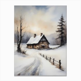 Rustic Winter Oil Painting Vintage Cottage (30) Canvas Print