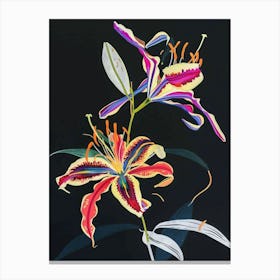 Neon Flowers On Black Gloriosa Lily 3 Canvas Print