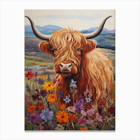 Colourful Highland Cow Portrait 3 Canvas Print
