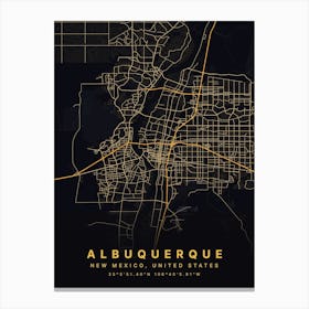 Albuquerque New Mexico Black And Gold Map Canvas Print