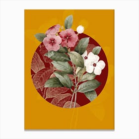 Vintage Botanical Periwinkle Pervenche on Circle Red on Yellow n.0136 Canvas Print