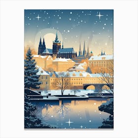 Winter Travel Night Illustration Prague Czech Republic 2 Canvas Print