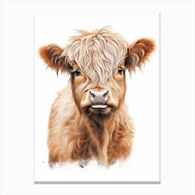 Simple Illustrative Painting Of Baby Highland Cow 4 Canvas Print