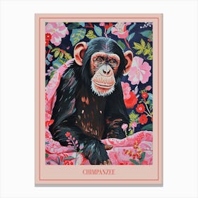 Floral Animal Painting Chimpanzee 1 Poster Canvas Print