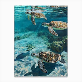 Sea Turtles Underwater Painting Style 5 Canvas Print