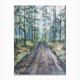 Watercolor Landscape Road In The Forest Canvas Print