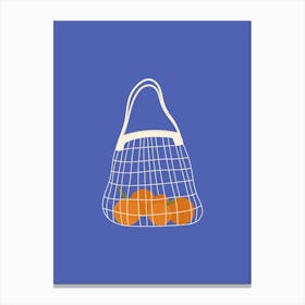 Bag With Oranges Blue Background Canvas Print
