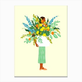 Woman Carrying A Bouquet Of Flowers 1 Canvas Print