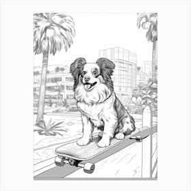 Papillon Dog Skateboarding Line Art 1 Canvas Print