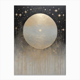 Wabi Sabi Dreams Collection 12 - Japanese Minimalism Abstract Moon Stars Mountains and Trees in Pale Neutral Pastels And Gold Leaf - Soul Scapes Nursery Baby Child or Meditation Room Tranquil Paintings For Serenity and Calm in Your Home Canvas Print