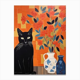 Delphinium Flower Vase And A Cat, A Painting In The Style Of Matisse 1 Canvas Print