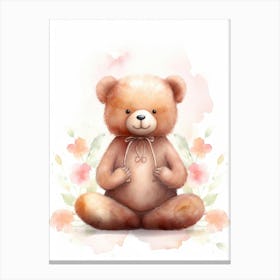 Yoga Teddy Bear Painting Watercolour 4 Canvas Print