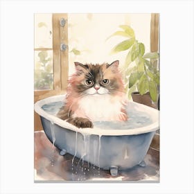 Himalayan Cat In Bathtub Botanical Bathroom 1 Canvas Print