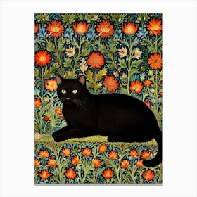 William Morris Black Cat In Flowers 5 Canvas Print