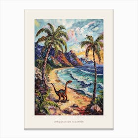 Dinosaur On The Beach Painting 1 Poster Canvas Print