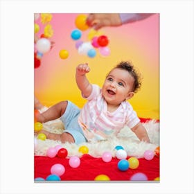 A Joyful Infant Engaging In Playful Interactions Surrounded By A Plethora Of Vivid Scattered Colo (4) Canvas Print