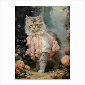Rococo Style Cat With Pink Peonies 2 Canvas Print