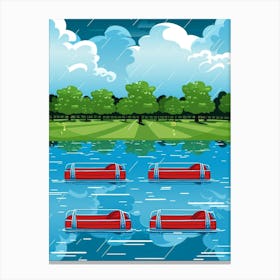 Red Canoes In The Rain Vector Canvas Print