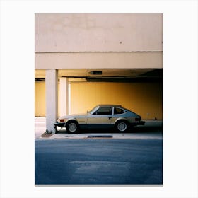 Silver Retro Car In A Parking Garage Photo Canvas Print