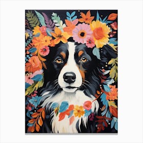 Border Collie Portrait With A Flower Crown, Matisse Painting Style 4 Canvas Print