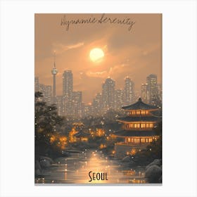 Seoul, minimalist soft tones palette, watercolor poster Canvas Print