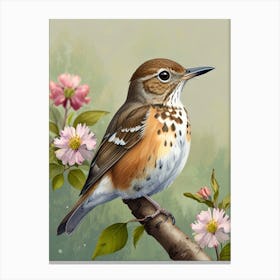 Robin With Flowers 5 Canvas Print