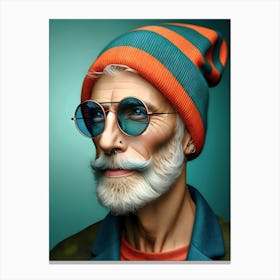Portrait Of An cool Old Man with beanie and sunglasses 1 Canvas Print