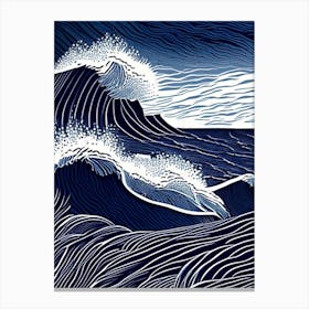Crashing Waves Landscapes Waterscape Linocut 1 Canvas Print