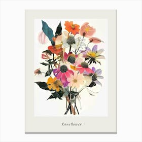 Coneflower 1 Collage Flower Bouquet Poster Canvas Print