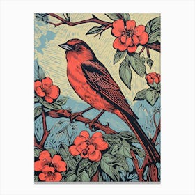 Vintage Bird Linocut Finch 1 Canvas Print