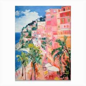 Positano, Amalfi Coast   Italy Beach Club Lido Watercolour 4 Canvas Print