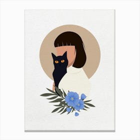 Minimal art Girl With A Cat and Flower Canvas Print