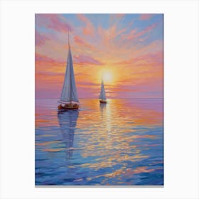 Sailboats At Sunset 17 Canvas Print