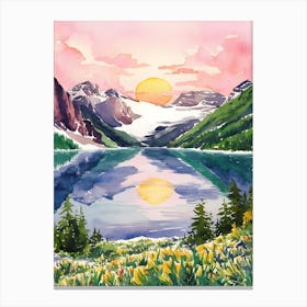 Watercolor Of A Mountain Lake 1 Canvas Print