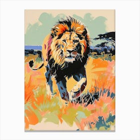 Asiatic Lion Hunting In The Savannah Fauvist Painting 4 Canvas Print