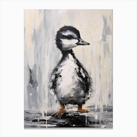 Textured Painting Of A Duckling Black & White Collage Style 4 Canvas Print