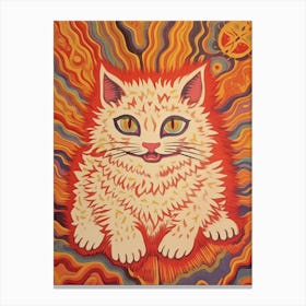 Louis Wain, Kaleidoscope Cat Pink And Orange 5 Canvas Print